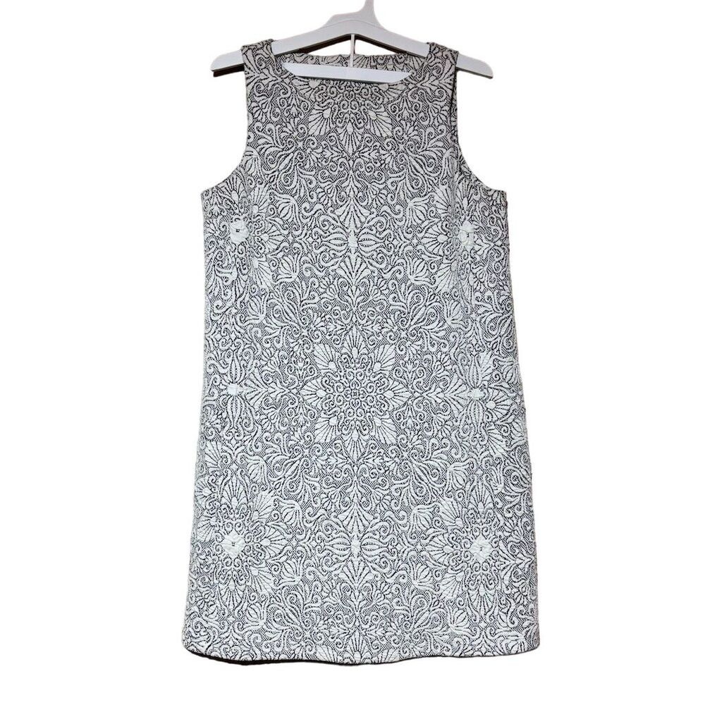J.McLaughlin Women's L Black Paisley Jacquard Sleeveless A-Line Knee Dress
